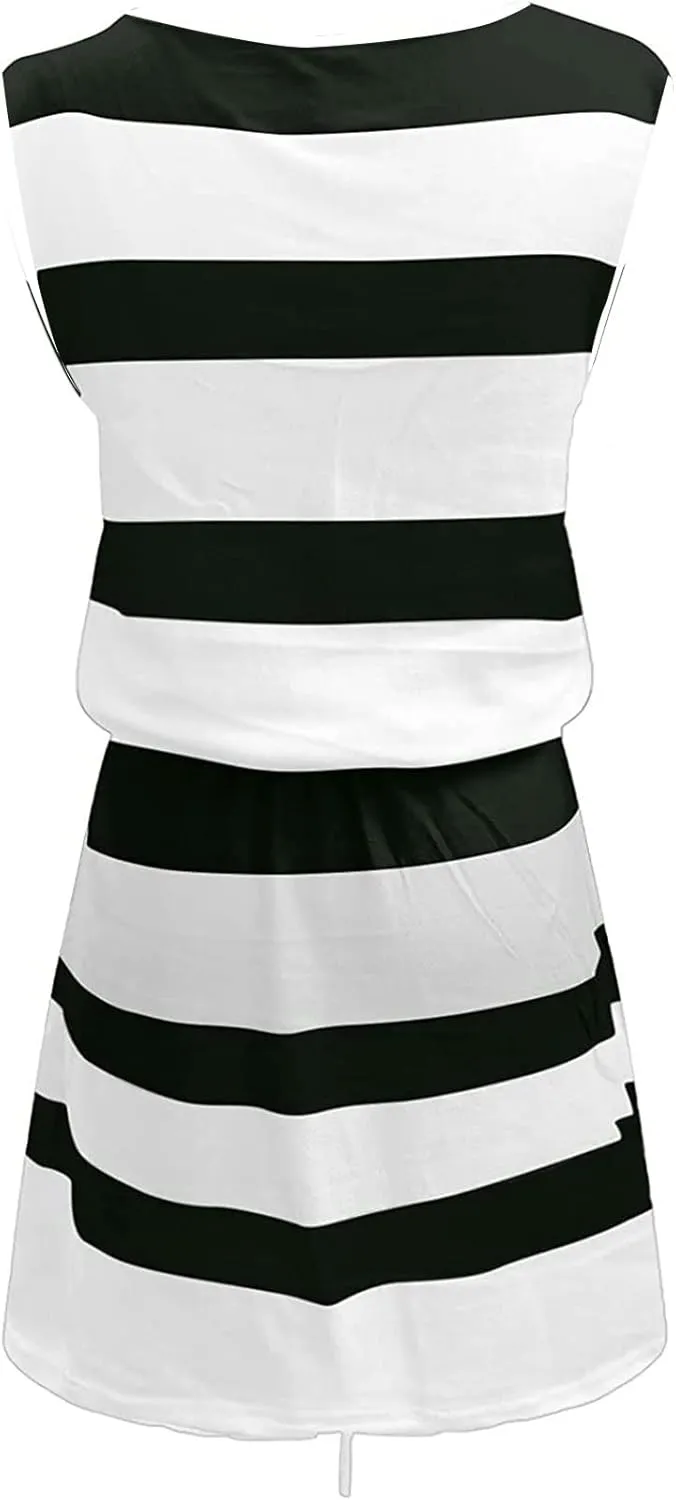 Slimming Dresses for Curvy Women Causal Summer 2024 Sleeveless Tank Dress Sexy v Neck Striped Mini Dress with Pockets