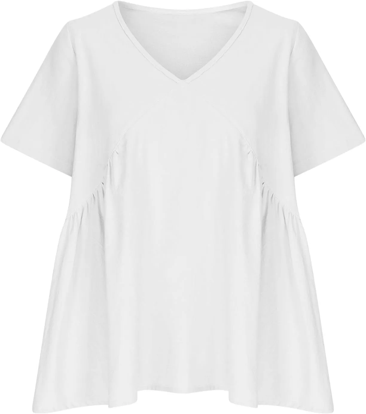 Solid Color Short Summer Sleeves Mini Dress Casual Loose V Neck Pleated Ruffle Flutter Swing Vacation Sundress