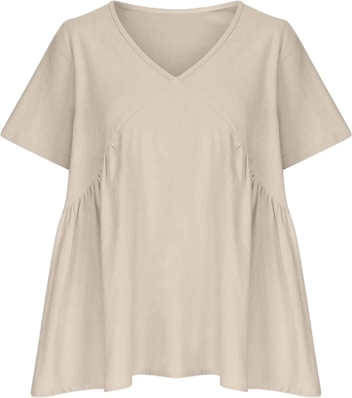 Solid Color Short Summer Sleeves Mini Dress Casual Loose V Neck Pleated Ruffle Flutter Swing Vacation Sundress