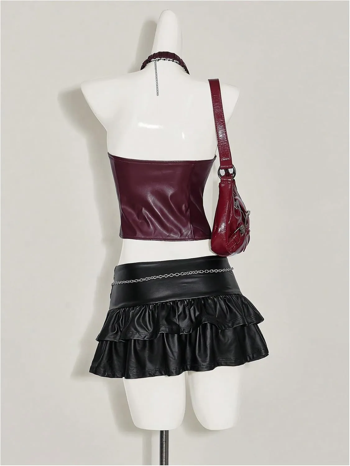 SOLY HUX Women's Faux Leather Bowknot Halter Top Party Club Crop Camisole Concert Rave Outfits