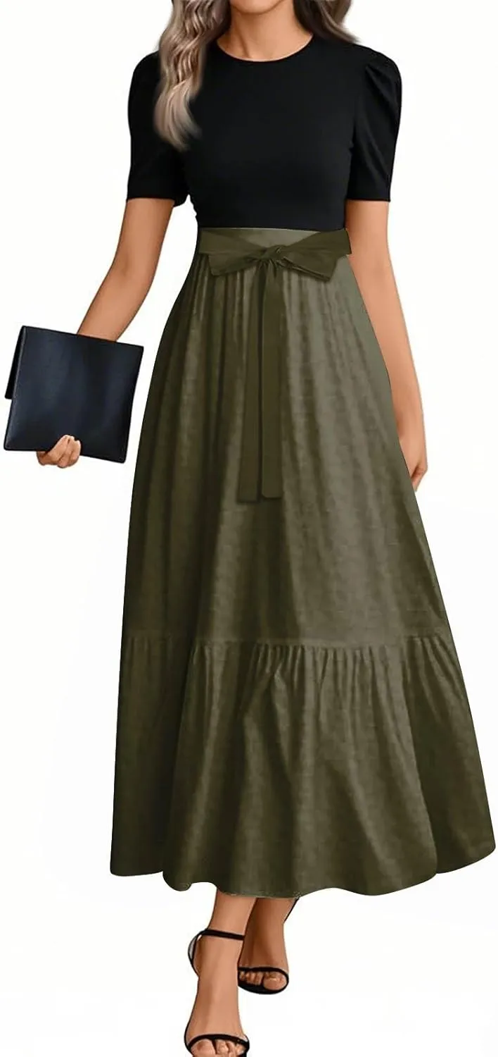 Spring Dresses for Women 2025 Women's Casual Short Sleeves Maxi Dress with High Waist Perfect for Parties and Weddings