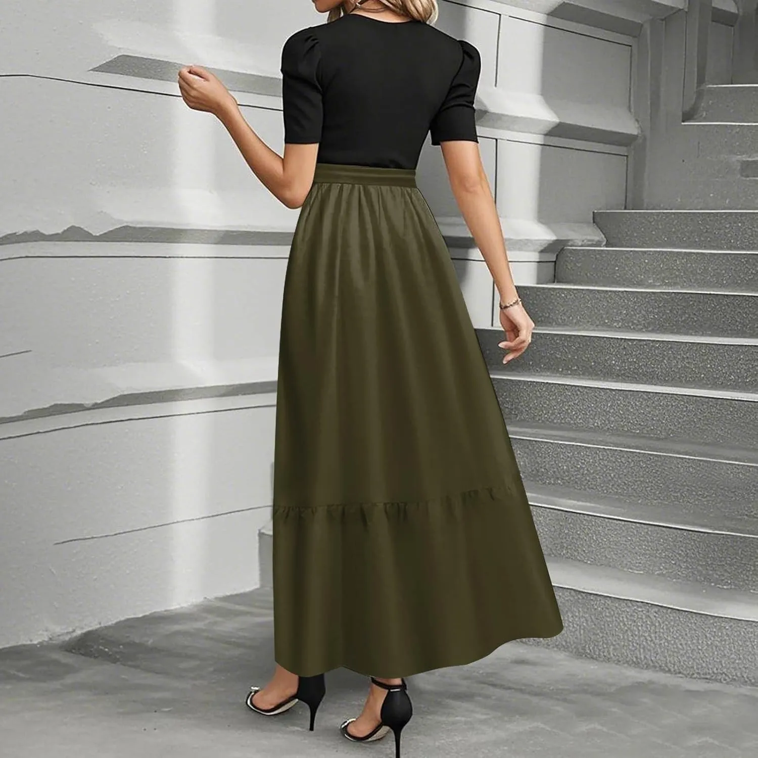 Spring Dresses for Women 2025 Women's Casual Short Sleeves Maxi Dress with High Waist Perfect for Parties and Weddings