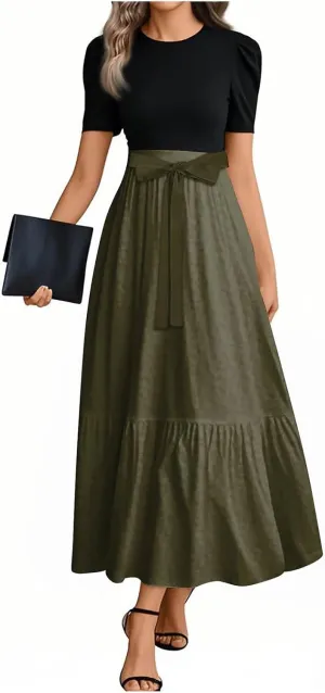 Spring Dresses for Women 2025 Women's Casual Short Sleeves Maxi Dress with High Waist Perfect for Parties and Weddings