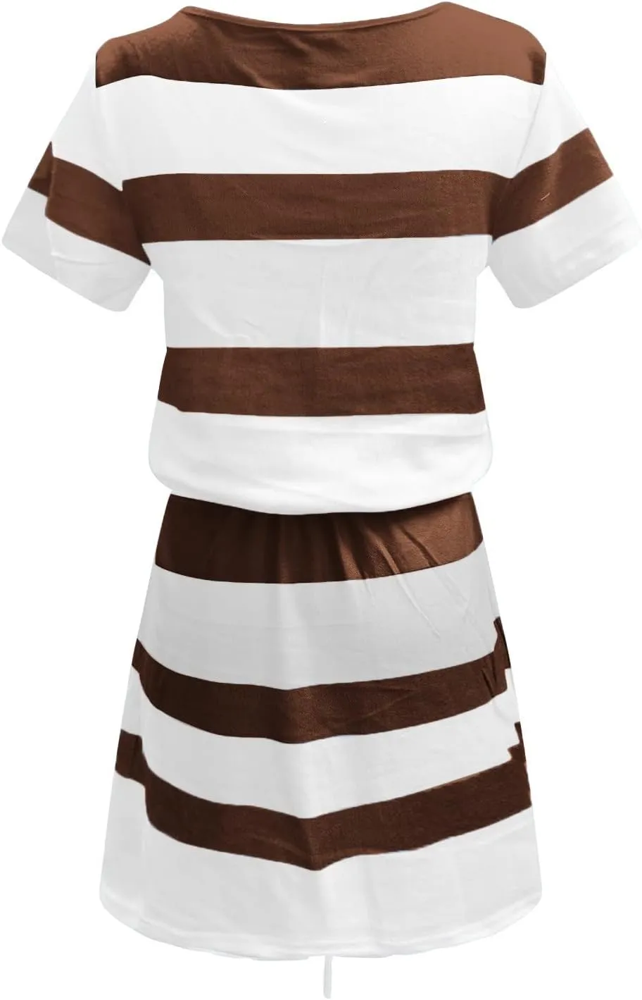 Summer Dresses for Women 2024 Vacation Casual Short Sleeve v Neck Drawstring Mini Dress Striped Tshirt Dress