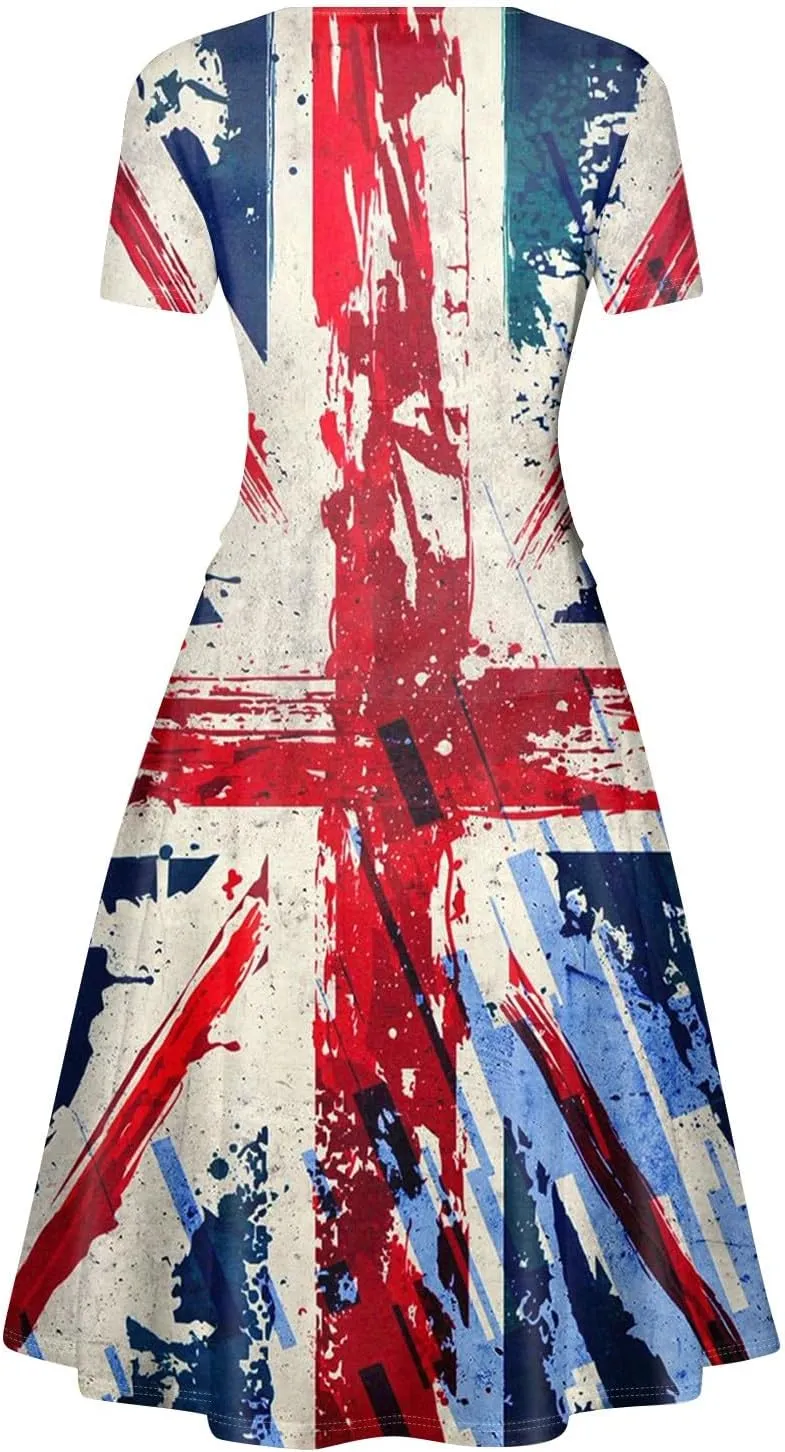 Summer Dresses for Women 2025 4th of July Dress Patriotic American Flag Dress Casual Beach Boho Vintage Midi Dresses
