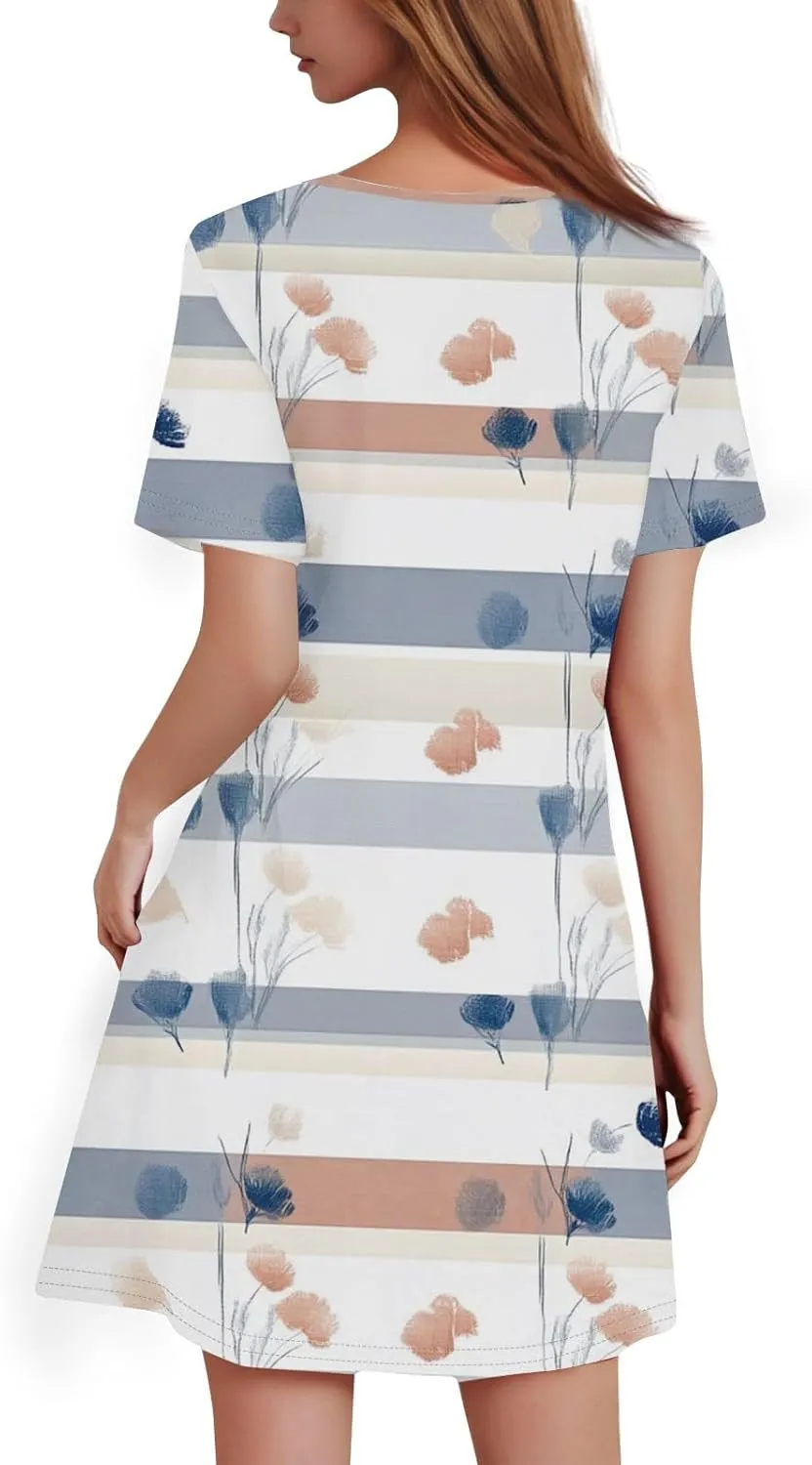 Summer Dresses for Women 2025 Floral A-Line Dresses Flowy Short Sleeve T Shirt Dress Casual Loose Beach Mini Dress