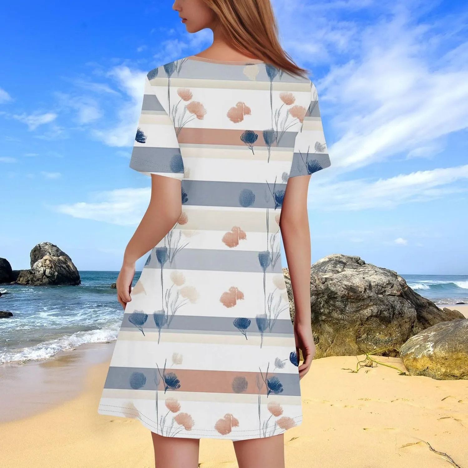 Summer Dresses for Women 2025 Floral A-Line Dresses Flowy Short Sleeve T Shirt Dress Casual Loose Beach Mini Dress