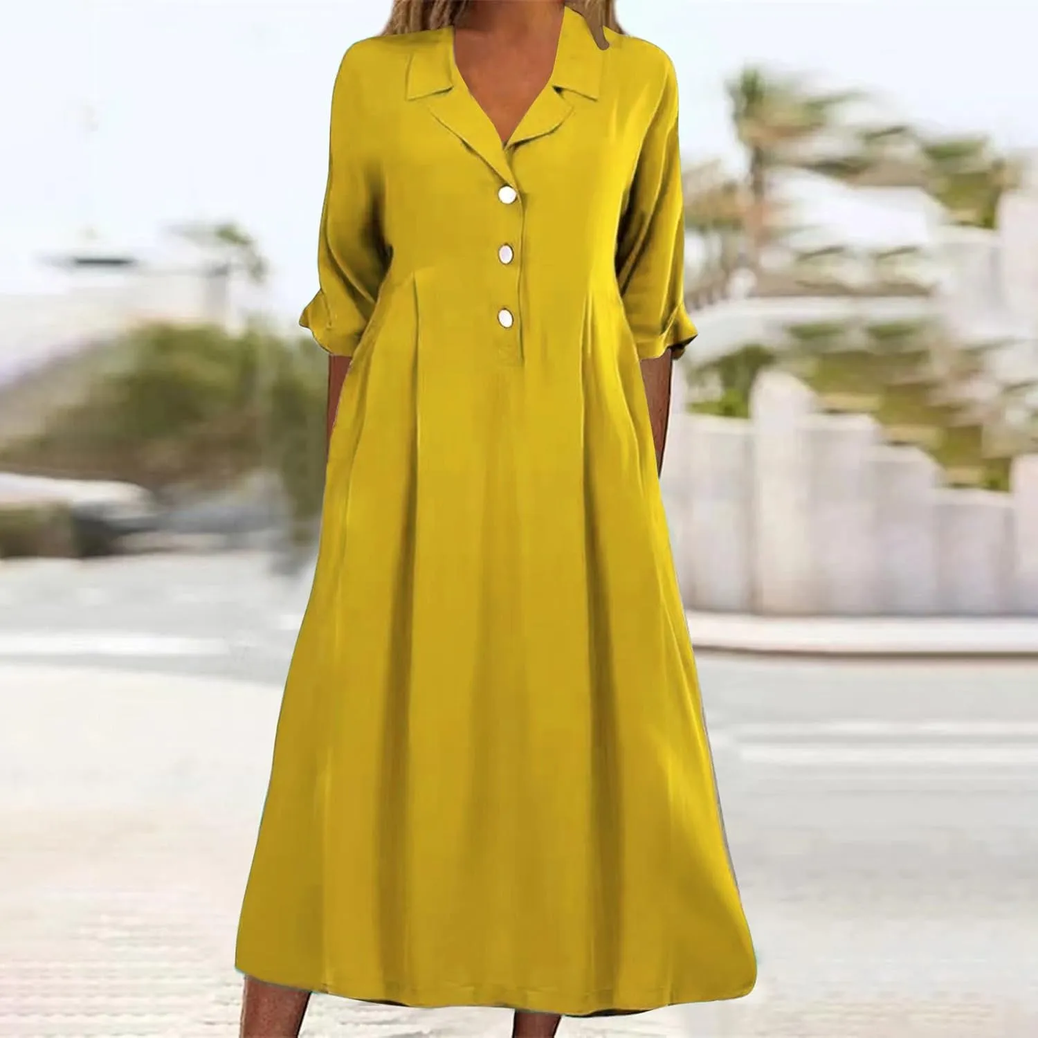 Summer Midi Dresses for Women 2024 Button Down Dress Lapel Neck Trendy Formal Plus Size Clothes Business Going Out