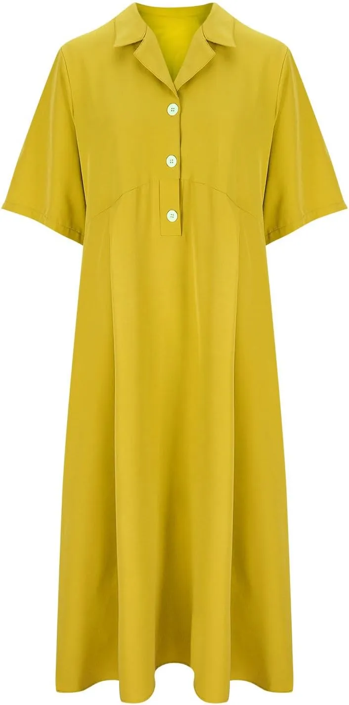 Summer Midi Dresses for Women 2024 Button Down Dress Lapel Neck Trendy Formal Plus Size Clothes Business Going Out