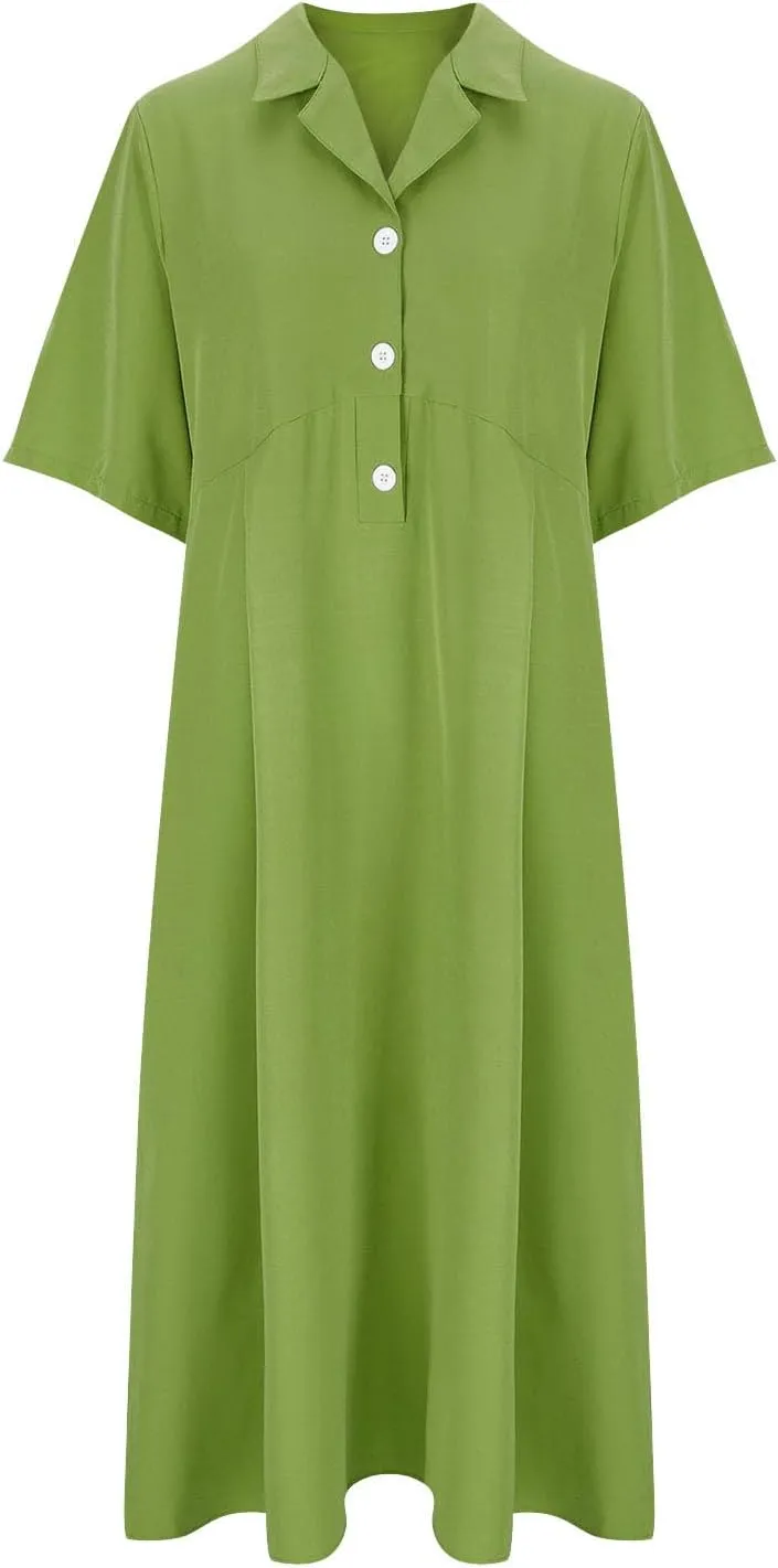 Summer Midi Dresses for Women 2024 Button Down Dress Lapel Neck Trendy Formal Plus Size Clothes Business Going Out