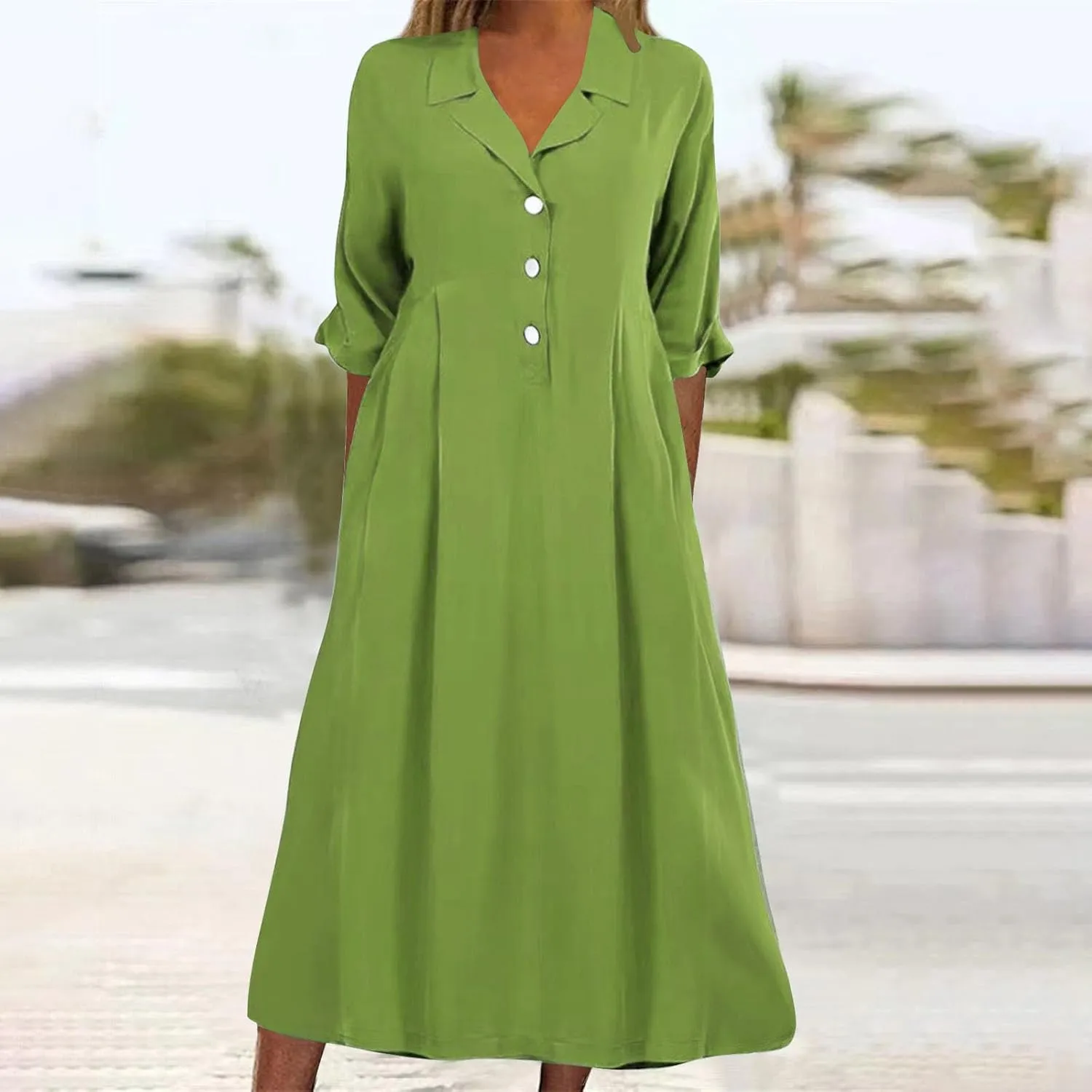 Summer Midi Dresses for Women 2024 Button Down Dress Lapel Neck Trendy Formal Plus Size Clothes Business Going Out