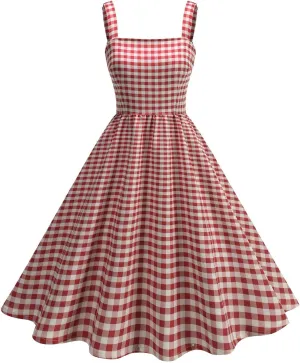 Summer Plaid Mini Dress Women Casual Spaghetti Strap Sleeveless A Line Beach Sundress Cute Y2K Clothes
