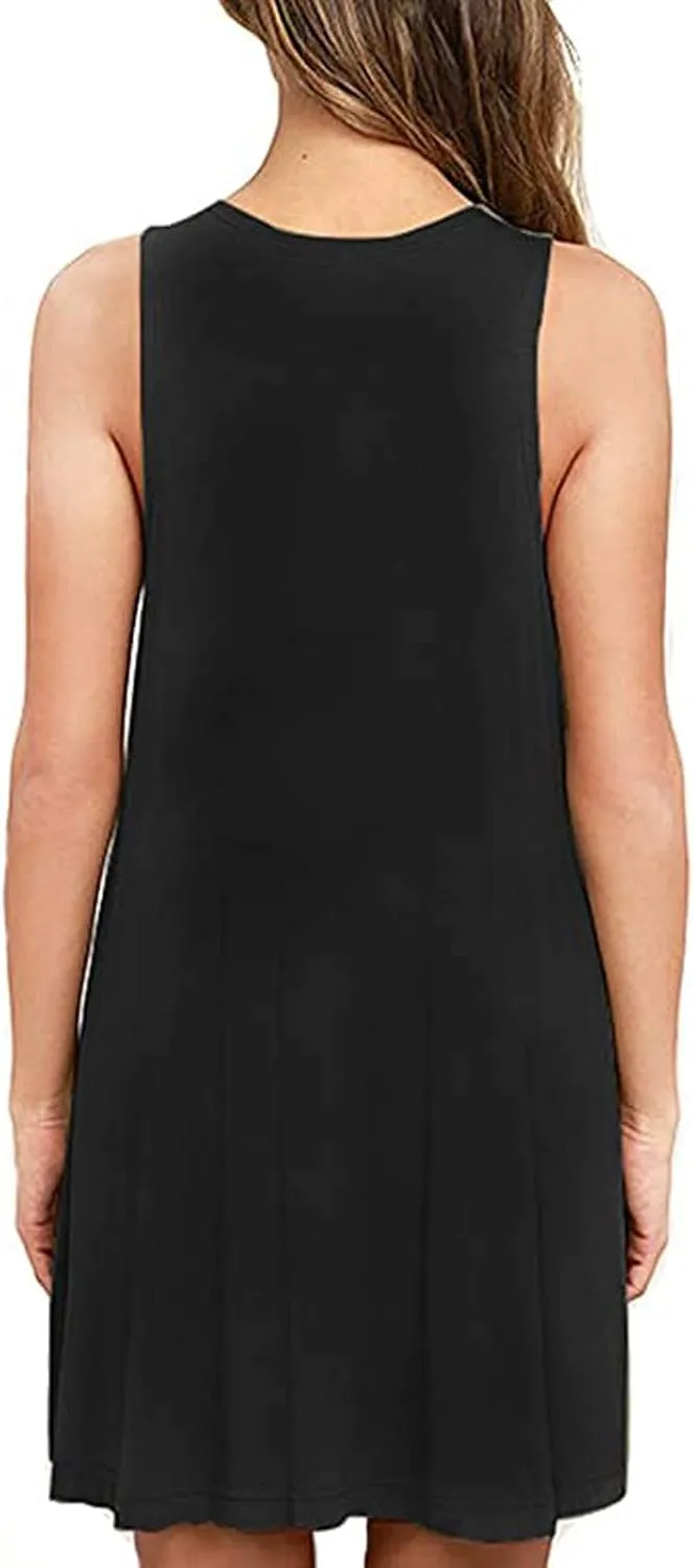 Sundresses for Women 2024 Vacation Sleeveless Crewneck Ruffle Swing Mini Dresses Flowy Casual Beach Dress with Pocket