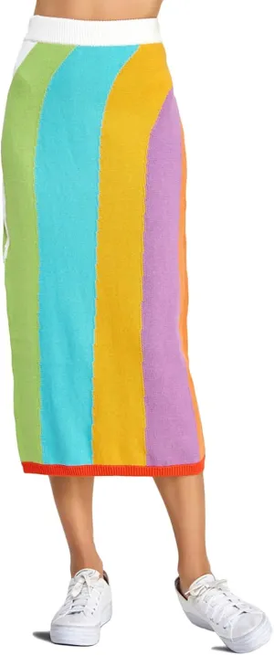 TheMogan Women's Striped Knit Midi Skirt Casual High Waist Bodycon Pencil Long Skirts