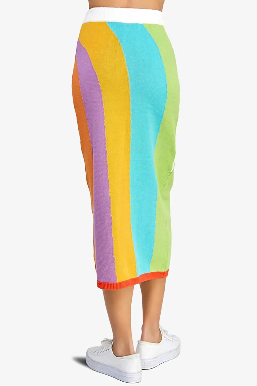TheMogan Women's Striped Knit Midi Skirt Casual High Waist Bodycon Pencil Long Skirts