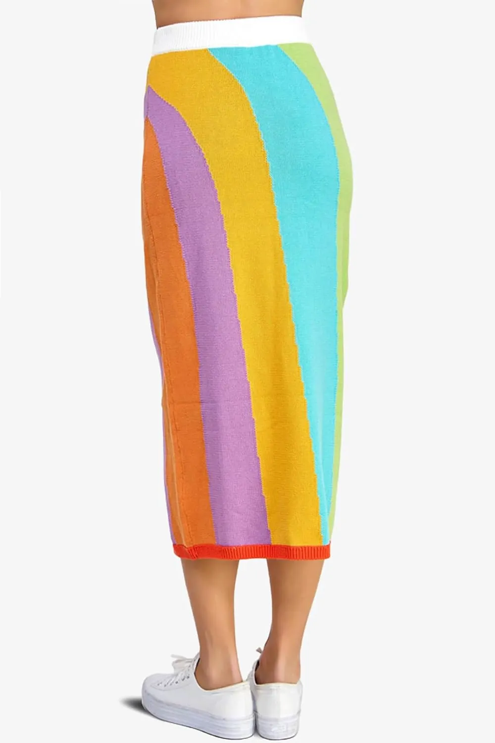 TheMogan Women's Striped Knit Midi Skirt Casual High Waist Bodycon Pencil Long Skirts
