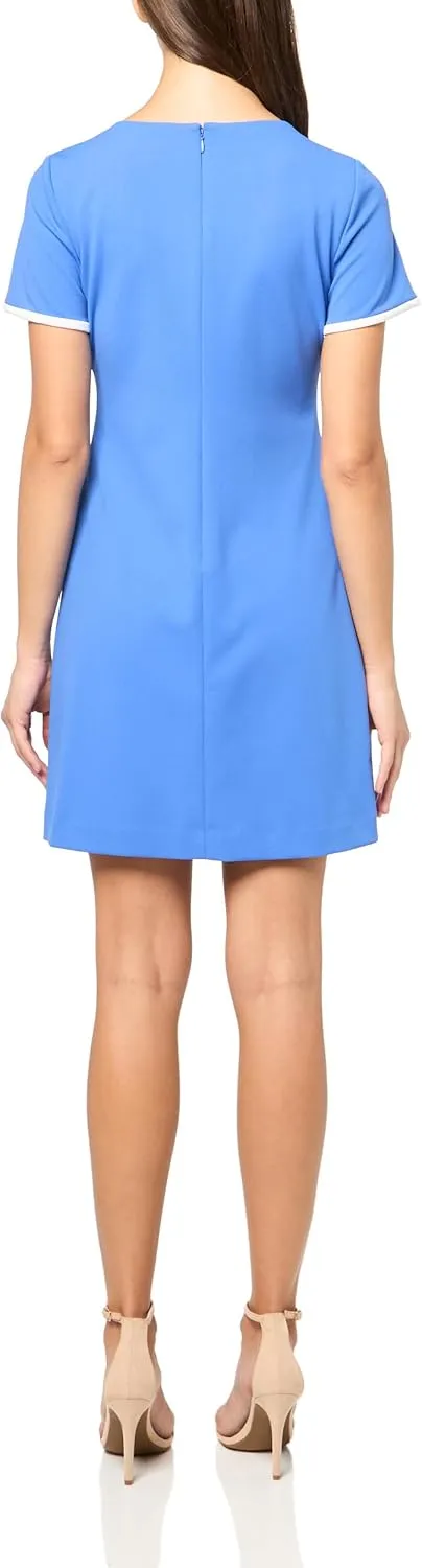 Tommy Hilfiger Women's Short Sleeve High Neck Contrast Trim Sheath Mini Dress