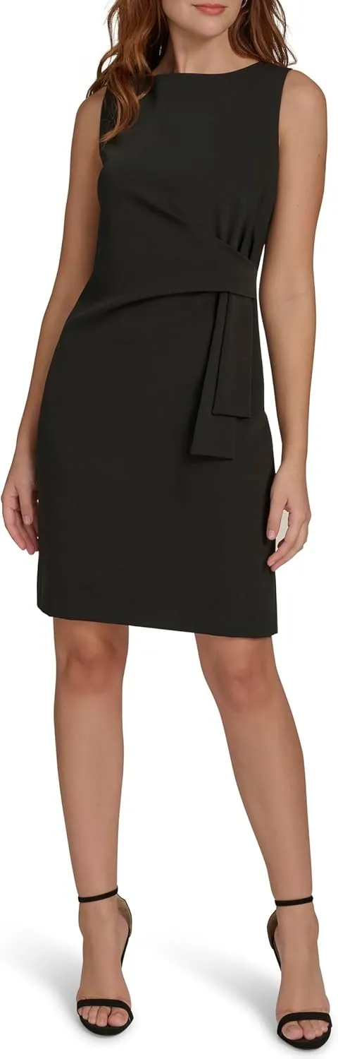 Tommy Hilfiger Women's Sleeveless Boat Neck Fold Detail Sheath Mini Dress