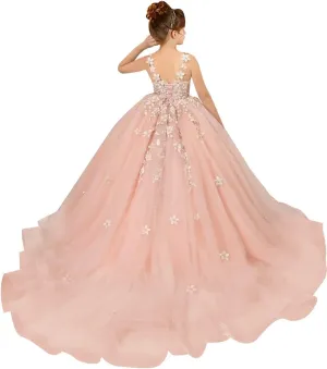 Tulle Flower Girl Dresses for Wedding Floral Appliques Princess Pageant Dress Girls Birthday Party Ball Gown