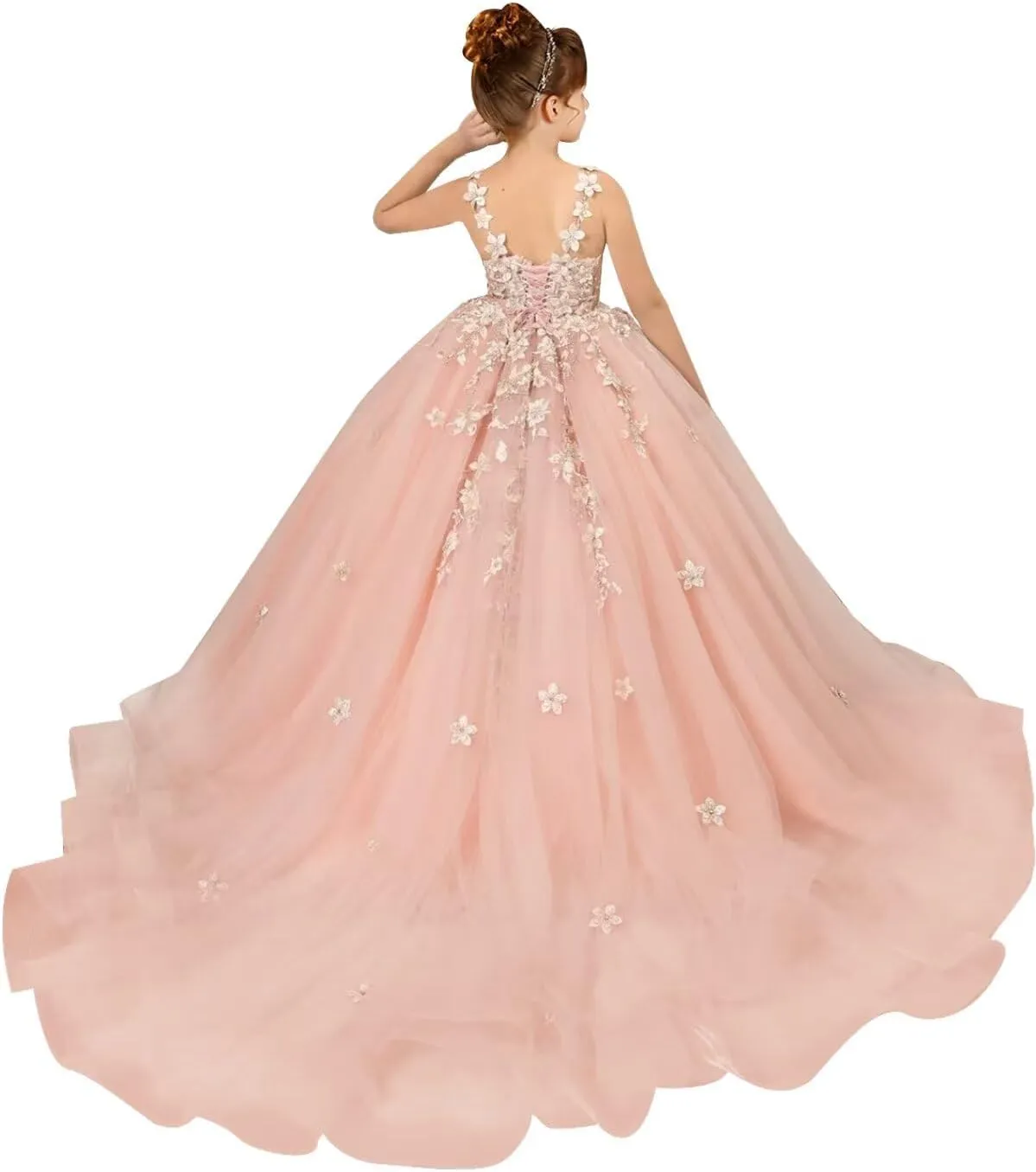 Tulle Flower Girl Dresses for Wedding Floral Appliques Princess Pageant Dress Girls Birthday Party Ball Gown