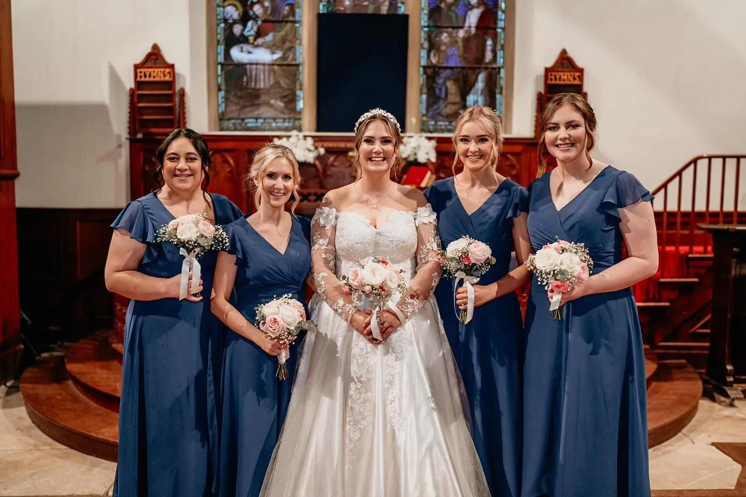 V Neck Chiffon Bridesmaid Dresses Long with Slit Ruffled Sleeve A-Line Formal Gowns for Women with Pockets