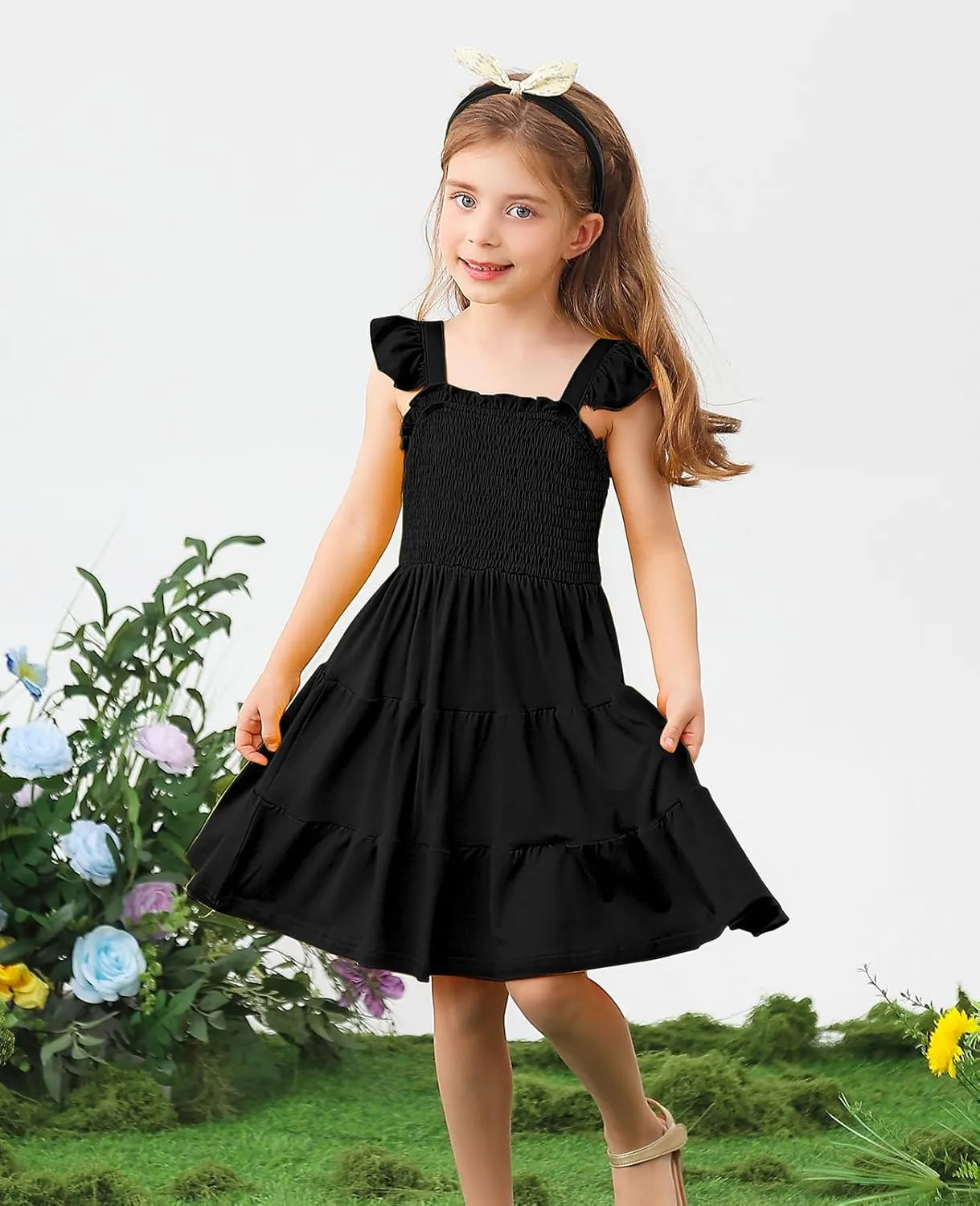 Vieille Toddler Girls Rainbow Dress Summer Ruffle Sleeveless Kids Princess Casual Dress 2-6 Years