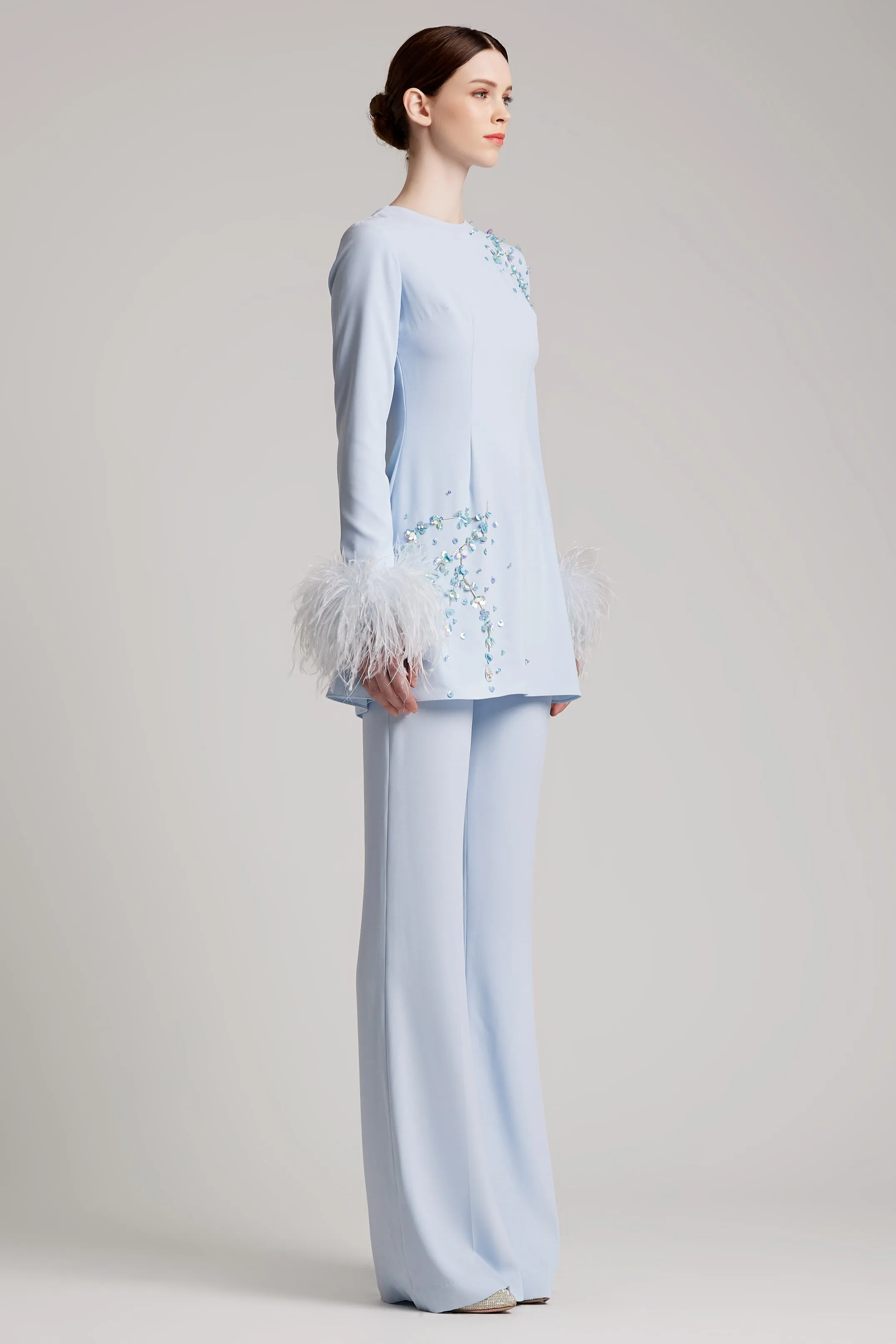 Wide Leg High Waisted Trousers in Baby Blue