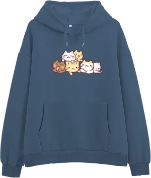 Women Cute cat Sweatshirt Oversized kawaii animal Print Hoodies Long Sleeve pullover Cotton Aesthetics Sweater Girl