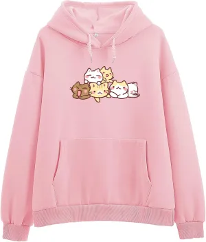 Women Cute cat Sweatshirt Oversized kawaii animal Print Hoodies Long Sleeve pullover Cotton Aesthetics Sweater Girl