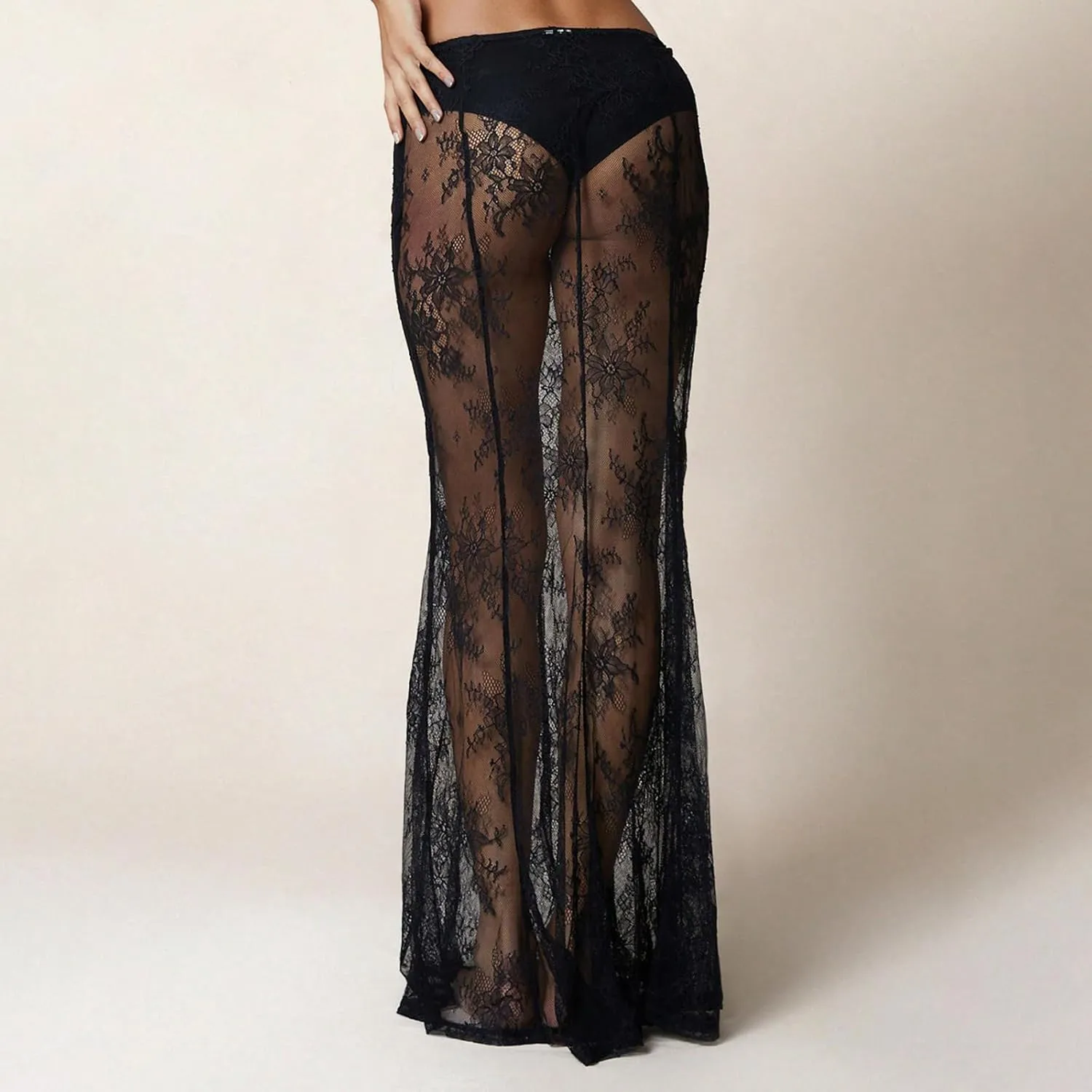 Women Lace Floral Maxi Skirts High Waist See Through Sheer Mesh Long Skirts Bodycon Summer Mermaid Skirt