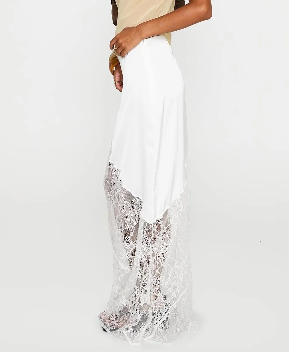 Women Lace Floral Maxi Skirts High Waist See Through Sheer Mesh Long Skirts Bodycon Summer Mermaid Skirt