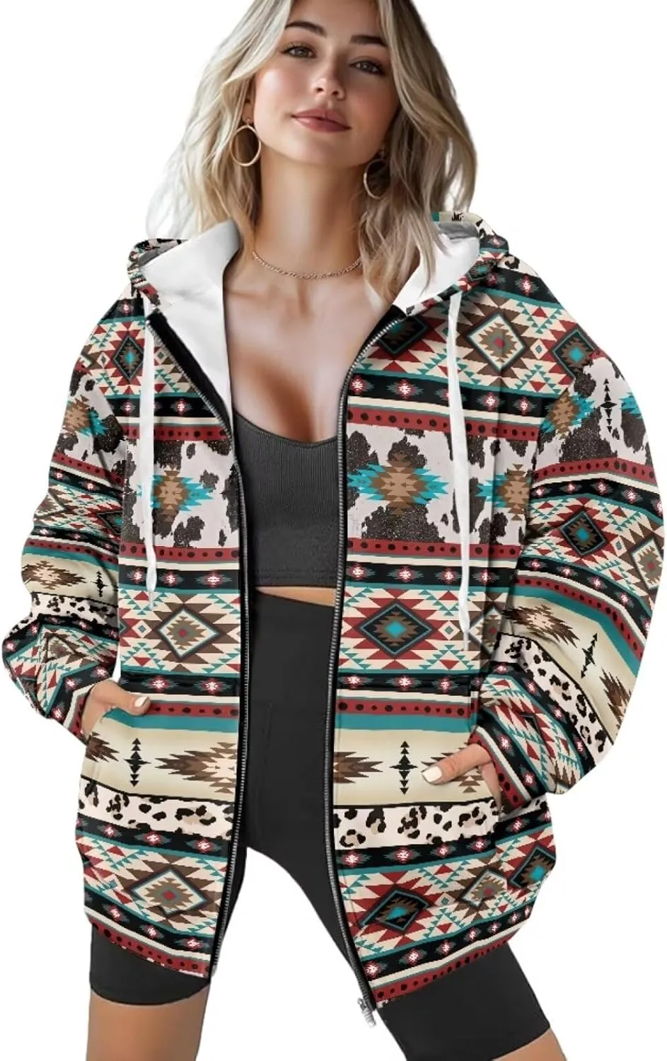 Women Oversized Hoodies Zip Up Sweatshirt Fall Clothes Hooded Sweater Fall Winter Jacket for Workout, XS-XL