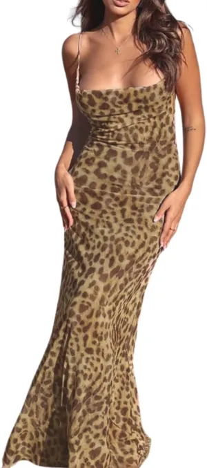 Women's 2025 Summer Dresses Floral Bodycon Maxi Dress Spaghetti Strap Backless Cocktail Party Long Dresses
