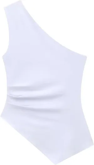 Women's Asymmetric Solid Color Tank Top Casual Slim Fit Slant Neck Camisole