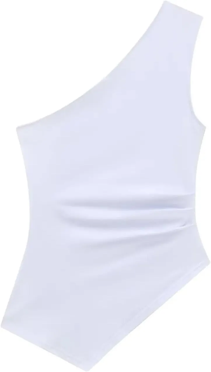 Women's Asymmetric Solid Color Tank Top Casual Slim Fit Slant Neck Camisole
