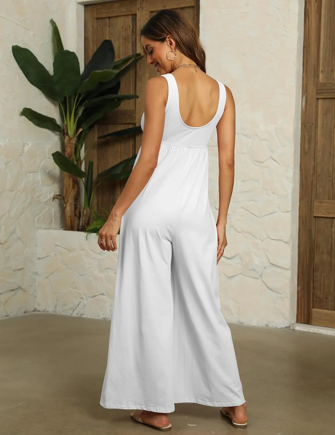 Women's Casual Loose Jumpsuits One Piece Sleeveless Wide Leg Long Pant Rompers with Pockets