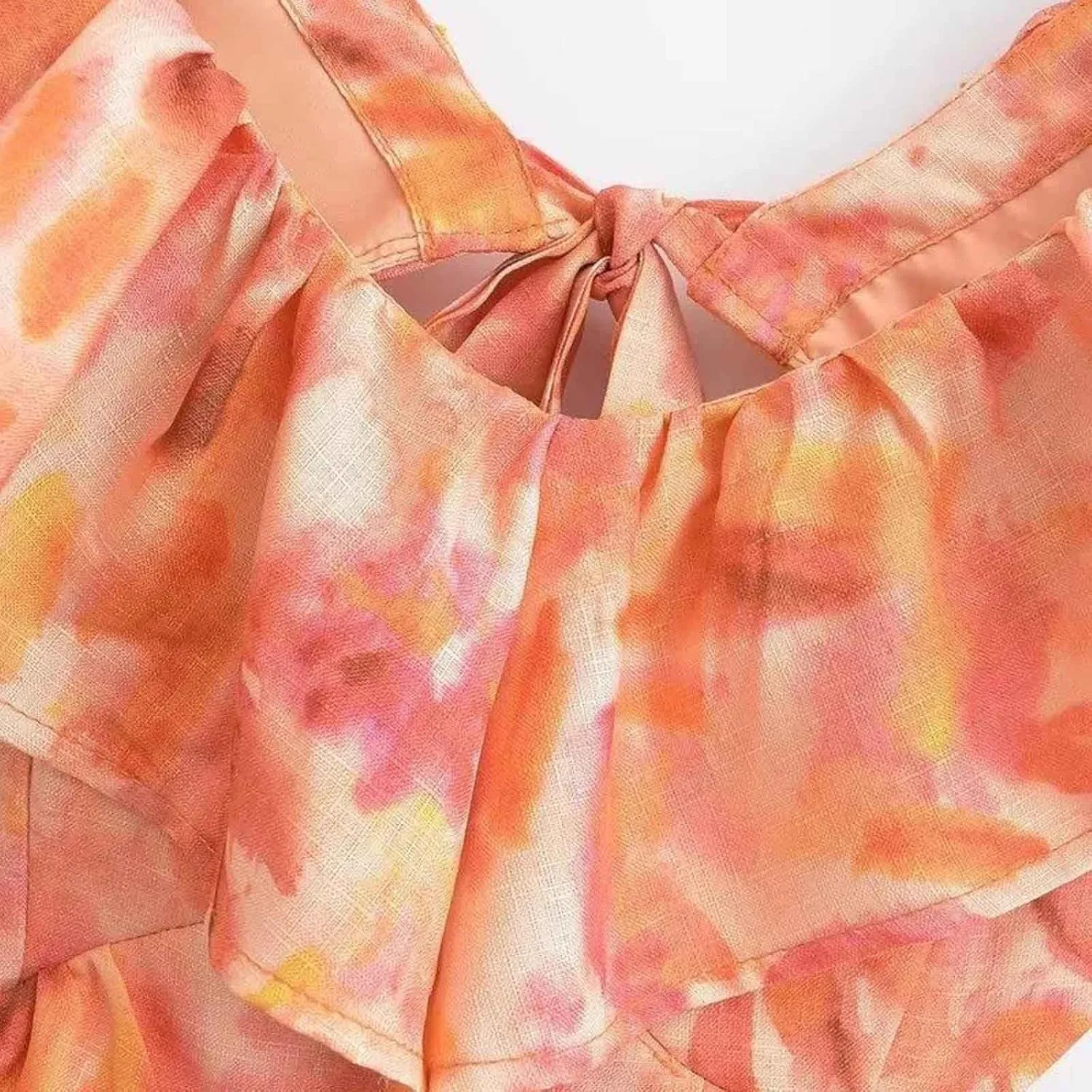 Womens Deep V Neck Halter Sleeveless Mini Dress Backless Boho Floral Print Ruffle Hem Flare Dresses Flowy Spring Summer Dress