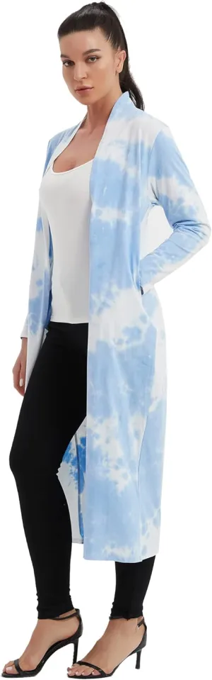 Women's Floor Length Drape Sweater Cardigan -Lightweight Long Sleeve Open Front Maxi Duster with Pockets