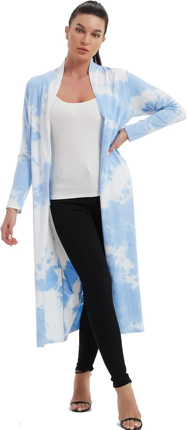 Women's Floor Length Drape Sweater Cardigan -Lightweight Long Sleeve Open Front Maxi Duster with Pockets