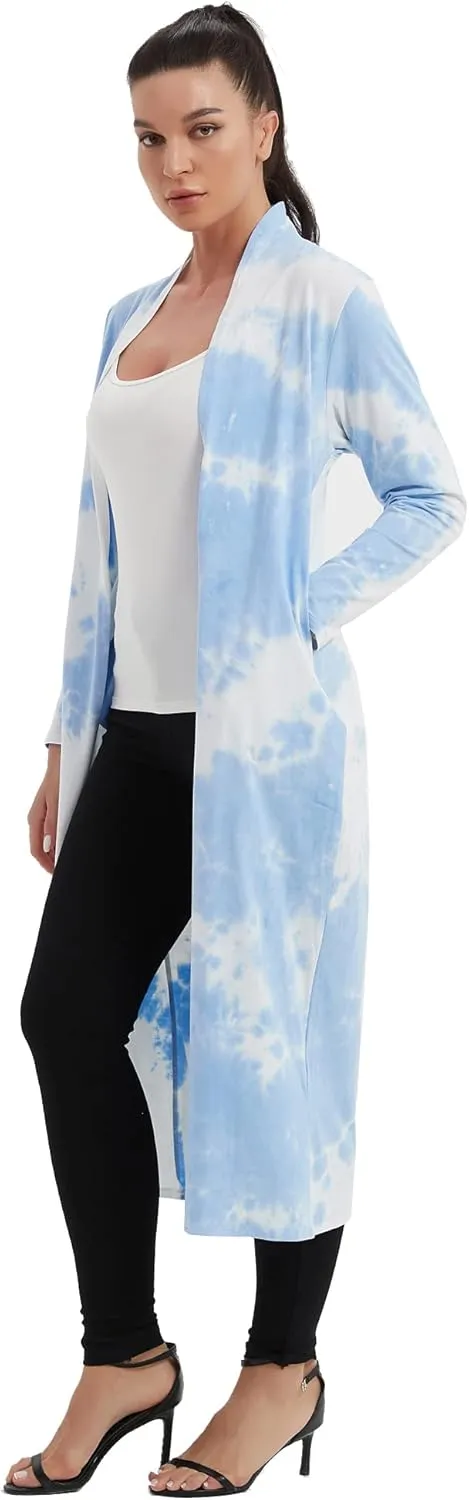 Women's Floor Length Drape Sweater Cardigan -Lightweight Long Sleeve Open Front Maxi Duster with Pockets