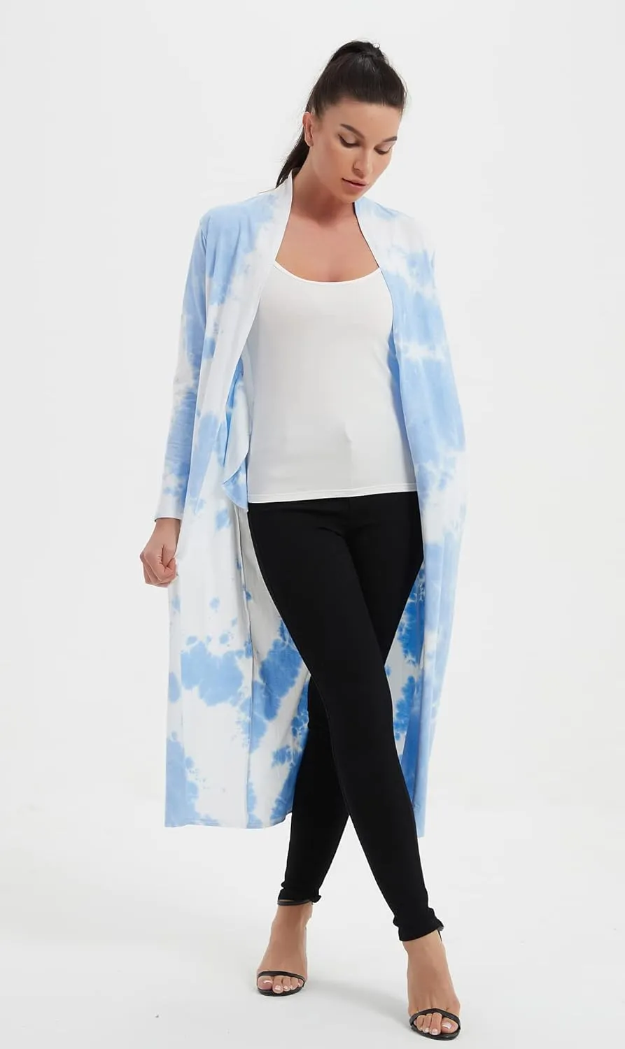 Women's Floor Length Drape Sweater Cardigan -Lightweight Long Sleeve Open Front Maxi Duster with Pockets