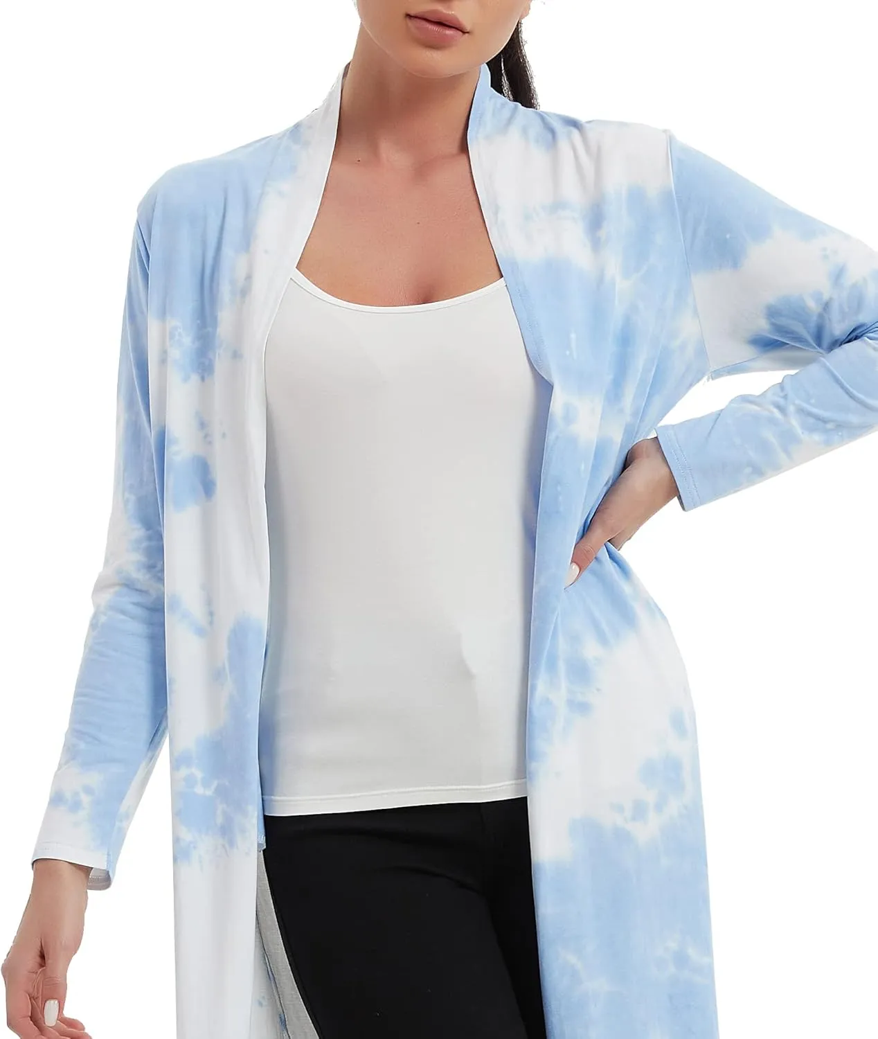 Women's Floor Length Drape Sweater Cardigan -Lightweight Long Sleeve Open Front Maxi Duster with Pockets
