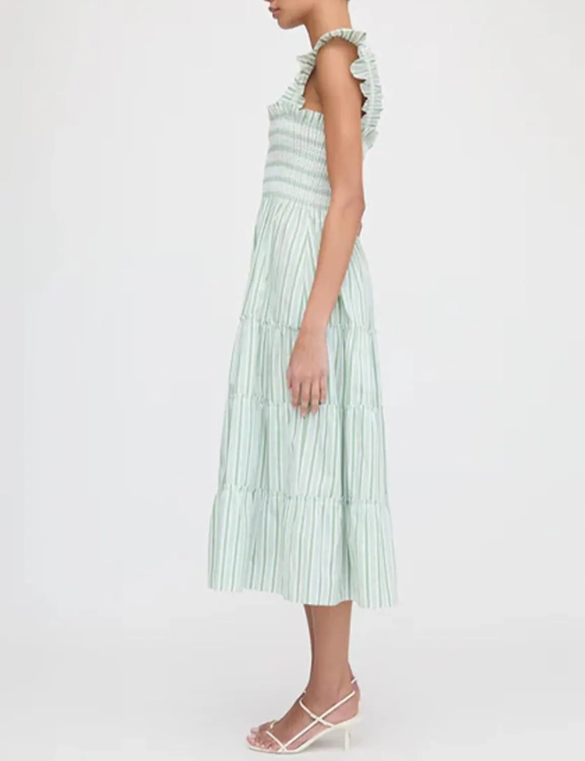 Women's Floral Midi Dress Ruffle Sleeveless Square Neck A Line Smocked Flowy Tiered Long Dress