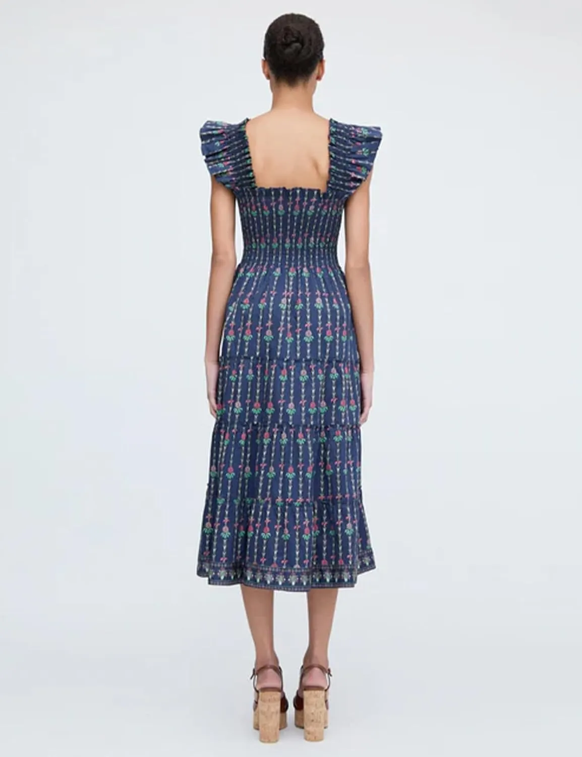 Women's Floral Midi Dress Ruffle Sleeveless Square Neck A Line Smocked Flowy Tiered Long Dress