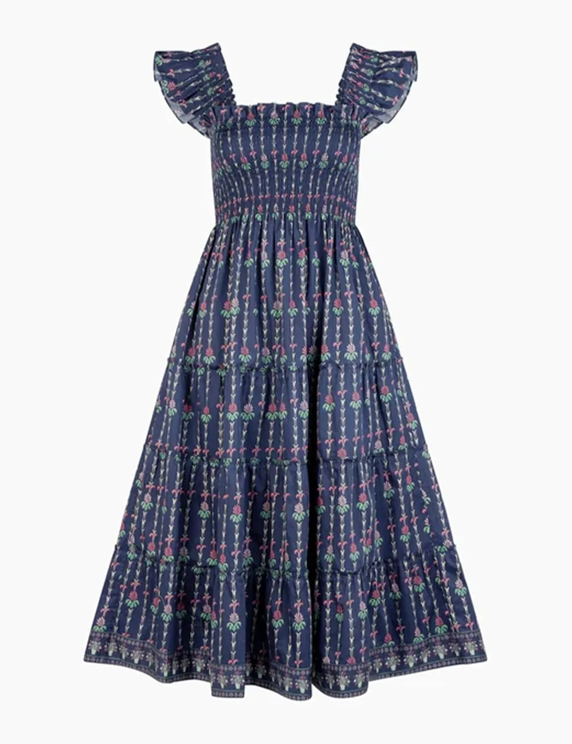 Women's Floral Midi Dress Ruffle Sleeveless Square Neck A Line Smocked Flowy Tiered Long Dress