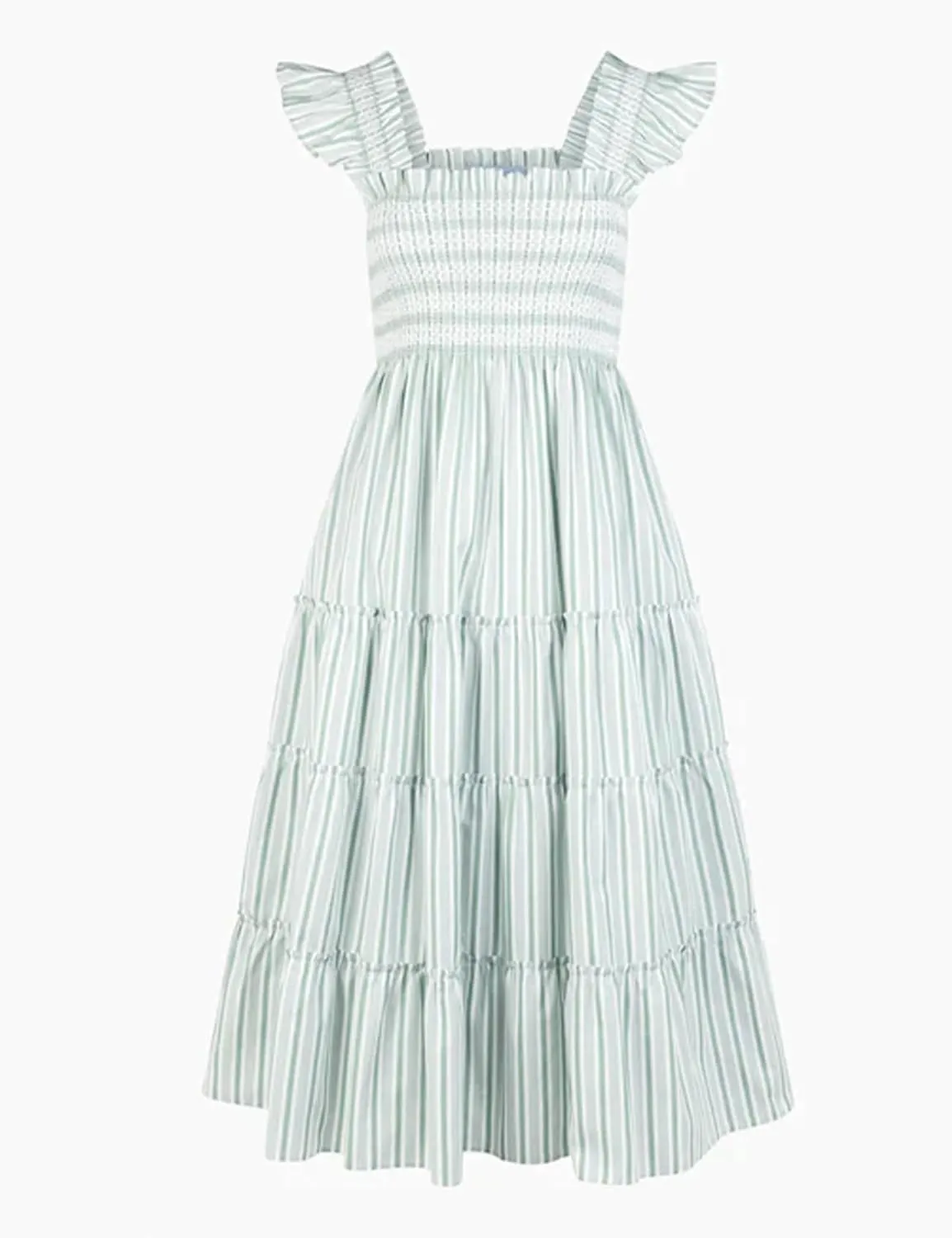 Women's Floral Midi Dress Ruffle Sleeveless Square Neck A Line Smocked Flowy Tiered Long Dress