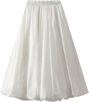 Womens Floral Print Midi Tulle Skirts High Waist Layered A-Line Mesh Chiffon Tutu Long Skirt Girls Fairy Tiered Skirt