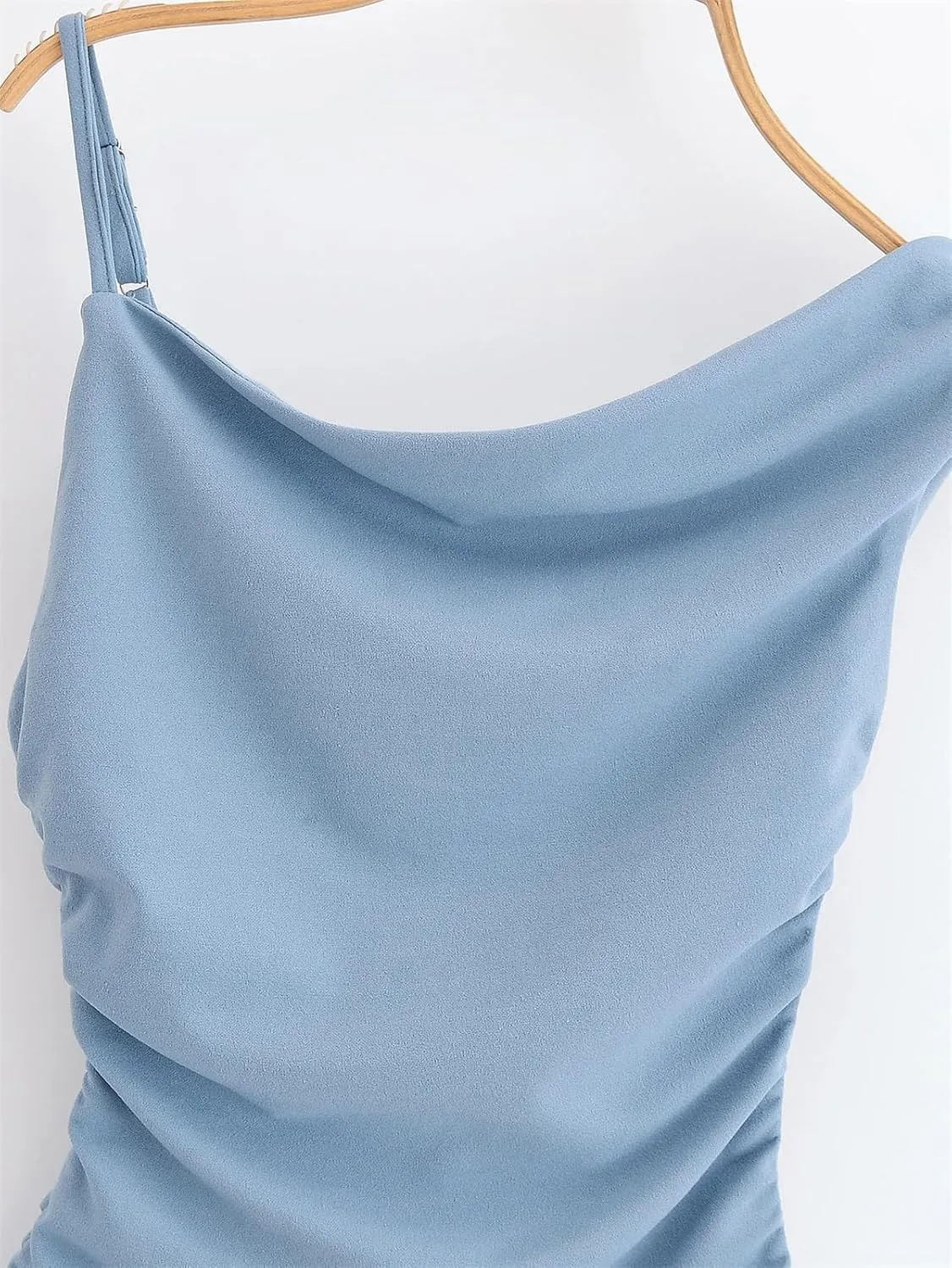 Women's Folded Asymmetric Tank Top Casual Slim Fit Round Neck Sleeveless Solid Color Camisole