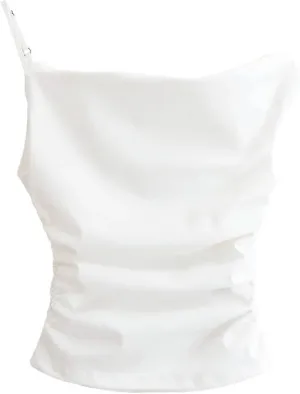 Women's Folded Asymmetric Tank Top Casual Slim Fit Round Neck Sleeveless Solid Color Camisole