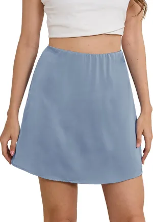 Womens High Waist Casual Pleated A-line Midi Skirt Elastic Waist with Pocket for Women
